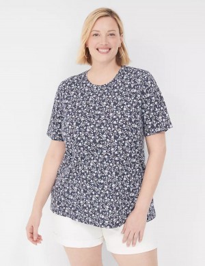 Blue Purple Lane Bryant Perfect Sleeve Crew-Neck Tee Women T Shirts | TMP5045MI