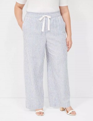 Blue Stripes Lane Bryant Linen Stripe Wide Leg Women Pants | EXE3331WZ