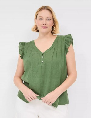 Brown Green Lane Bryant Cap-Sleeve Woven & Knit Top Women T Shirts | SMN3486XE