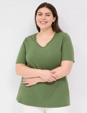 Brown Green Lane Bryant Perfect Sleeve V-Neck Tee Women T Shirts | PSX6565QJ