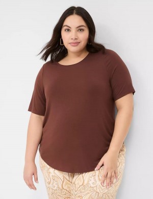 Brown Lane Bryant Curved-Hem Perfect Sleeve Tee Women T Shirts | WCM1037JQ