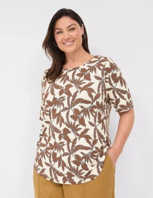 Brown Lane Bryant Curved-Hem Perfect Sleeve Tee Women T Shirts | HNS4966FN