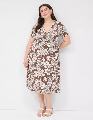 Brown Lane Bryant Faux-Wrap Jersey Women Midi Dress | VXG5255YB