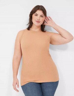 Brown Lane Bryant Fitted High-Neck Rib Women Tank Top | CNG1541YW