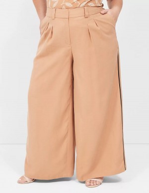 Brown Lane Bryant Pleated Wide Leg With Side-Trim Women Pants | VRG10088YM