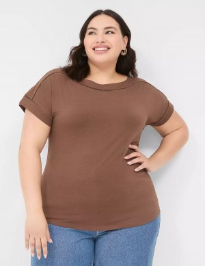 Brown Lane Bryant Relaxed Cap-Sleeve Boatneck Top Women T Shirts | JRO2575LS