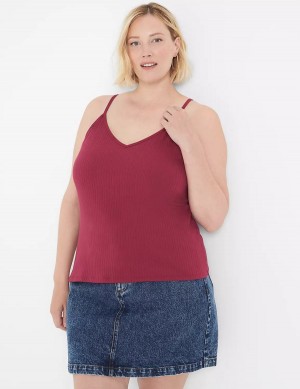 Burgundy Lane Bryant V-Neck Rib Cami Women Tank Top | JND731IS