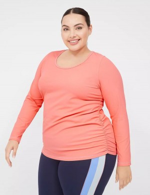 Coral Lane Bryant LIVI Scoop-Neck Ruched Wicking Rib Top Women T Shirts | GHP174TK