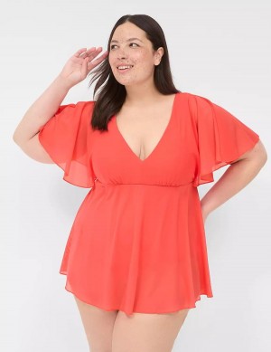 Coral Lane Bryant No-Wire Flutter-Sleeve Swim Women Dress | HWO4399NC