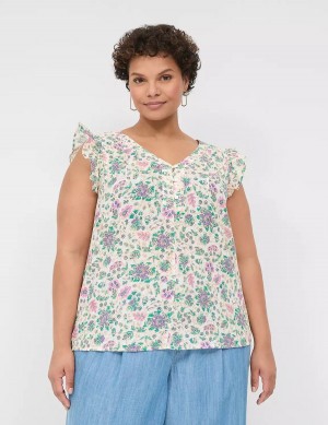 Cream Green Lane Bryant Cap-Sleeve Woven & Knit Top Women T Shirts | GUV5620YC