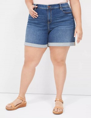 Dark Blue Lane Bryant Boyfriend Fit Midi Jean Women Shorts | TTI8661LK