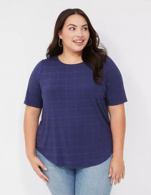 Dark Blue Lane Bryant Curved-Hem Perfect Sleeve Tee Women T Shirts | VVG8757DH