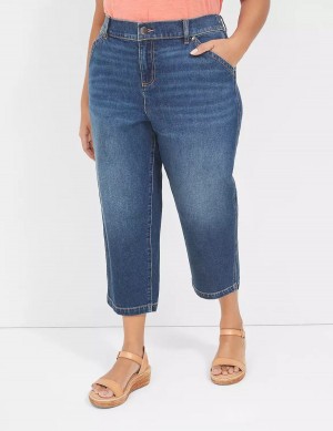 Dark Blue Lane Bryant Elastic Back-Waist Boyfriend Capri Women Jeans | TRU8881LV