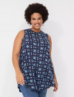 Dark Blue Lane Bryant Max Swing Sleeveless High-Neck Tunic Women T Shirts | DVQ3787VG