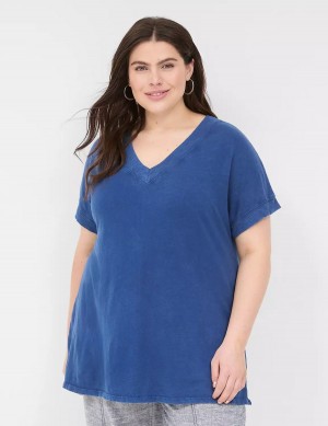 Dark Blue Lane Bryant Relaxed Easy V-Neck Tunic Women T Shirts | DBO6445BM