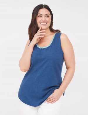 Dark Blue Lane Bryant Scoop-Neck Crochet-Trim Women Tank Top | RSS6693SF