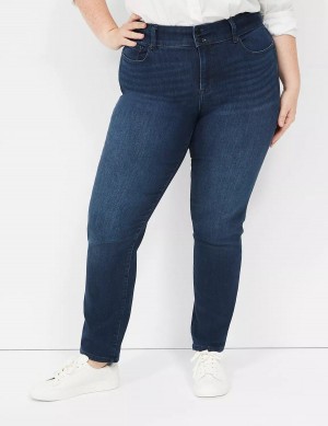 Dark Blue Lane Bryant Tighter Tummy Fit High-Rise Straight Women Jeans | KHB4142LJ