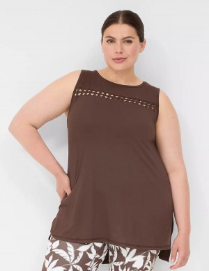 Dark Brown Lane Bryant LIVI Crew-Neck Macrame Women Tank Top | XXW2025VY