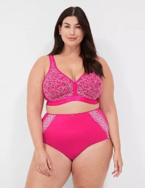 Dark Fuchsia Lane Bryant Cotton High-Waist With Lace Back Women Briefs | YLZ9811JZ