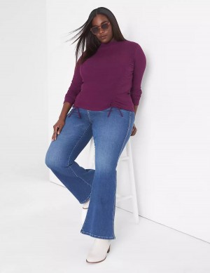 Dark Purple Lane Bryant Fitted Crop Mock-Neck Double-Drawcord Tee Women T Shirts | UDM6279JU