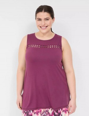 Dark Purple Lane Bryant LIVI Crew-Neck Macrame Women Tank Top | GTK2984HO