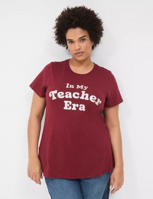 Dark Red Lane Bryant Glitter In My Teacher Era Graphic Tee Women T Shirts | BPV1020EB