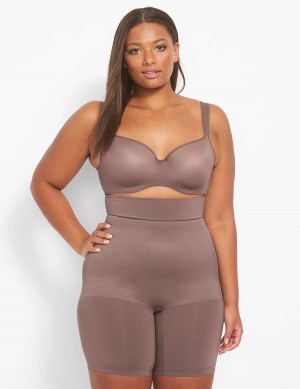 Deep Grey Brown Lane Bryant Level 2 Shaping Ultra High-Waist Short Women Briefs | YFB458OX