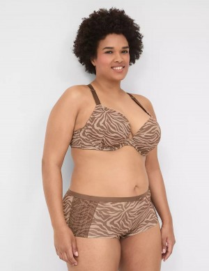 Deep Grey Brown Lane Bryant No-Show Boyshort With Lace Trim Women Briefs | MTK5898CF