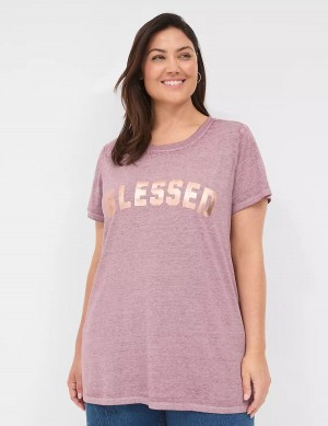 Deep Purple Lane Bryant Blessed Graphic Tee Women T Shirts | EXV1466WM