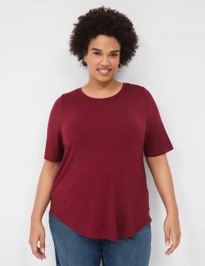 Deep Red Lane Bryant Curved-Hem Perfect Sleeve Tee Women T Shirts | QQZ8027ND