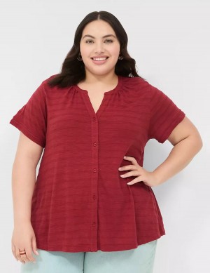 Deep Red Lane Bryant Short-Sleeve Button-Down Top Women T Shirts | WOT8116MU