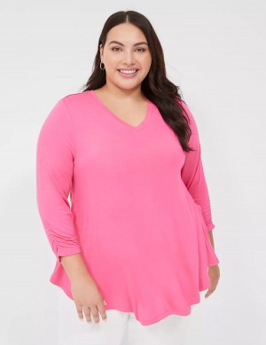 Fuchsia Lane Bryant Swing 3/4 Ruched-Sleeve Top Women T Shirts | BCM3288GS