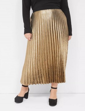 Gold Lane Bryant Metallic Pleated Midi Women Skirts | ZMN5335AW