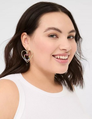 Gold Lane Bryant Pride Rainbow Heart Drop Women Earrings | XJZ9895XT