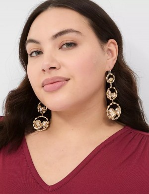 Gold Lane Bryant Textured Imitation Stone Drop Women Earrings | LYS4023WH