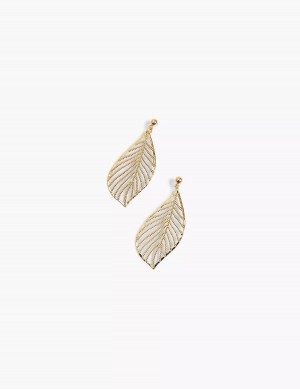 Gold Lane Bryant Textured Metal Leaf Drop Women Earrings | MJY3030DN