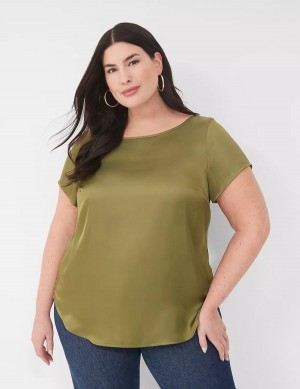 Green Lane Bryant Crew-Neck Satin & Knit Top Women T Shirts | CIB2799UJ