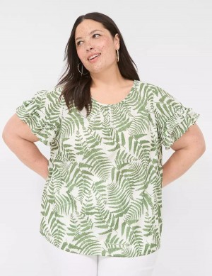 Green Lane Bryant Flutter-Sleeve Crew-Neck Top Women T Shirts | HTP10094PT