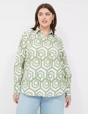 Green Lane Bryant Long-Sleeve Collar Popover Women Shirts | TWE8166AZ