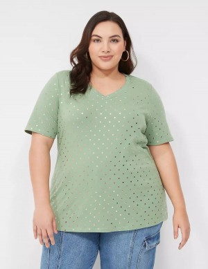 Green Lane Bryant Perfect Sleeve V-Neck Tee Women T Shirts | VQW3259ZC