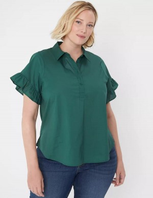 Green Lane Bryant Ruffle-Sleeve Button-Down Top Women T Shirts | ICS5881GB