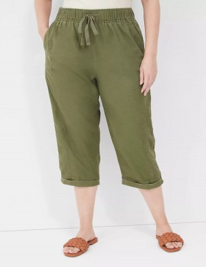 Green Lane Bryant Slub Pull-On Crop Women Pants | WQB35JN