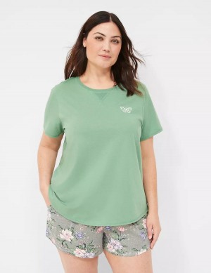 Green Multicolor Lane Bryant Comfy Cotton Rib-Trim Tee & Short PJ Set Women Pajamas | HYO1816YD