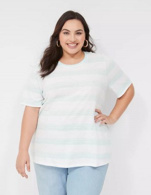 Green White Lane Bryant Perfect Sleeve Crew-Neck Tee Women T Shirts | WLJ4958DS