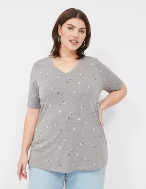 Grey Lane Bryant Perfect Sleeve V-Neck Tee Women T Shirts | VHV511DI