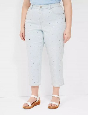 Light Blue Lane Bryant Boyfriend Fit Capri With Rhinestone Embellishments Women Jeans | UOQ4550SR