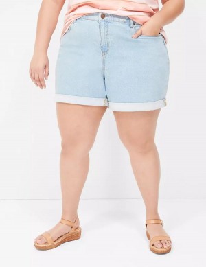 Light Blue Lane Bryant Boyfriend Fit Midi Jean Women Shorts | DCE1391CO