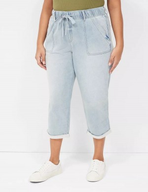 Light Blue Lane Bryant Pull-On Fit Knit Boyfriend Capri Women Jeans | ONK558DS