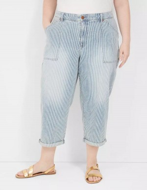 Light Blue Lane Bryant Railroad Stripe Boyfriend Fit Capri Women Jeans | IWR6558CK