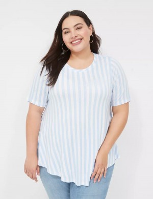 Light Blue Stripes Lane Bryant Max Swing Perfect Sleeve Crew-Neck Tee Women T Shirts | PBE8257ZB